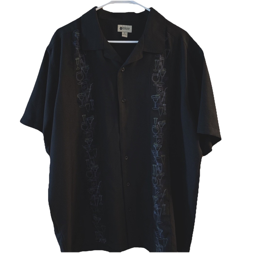 Haggar Shirt‎ Mens XL Black Cocktail Drinks Bartender Short Sleeve Button Up